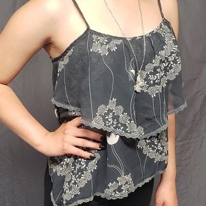 Grey/Wht Printed Flowy Adjustable Strap Top